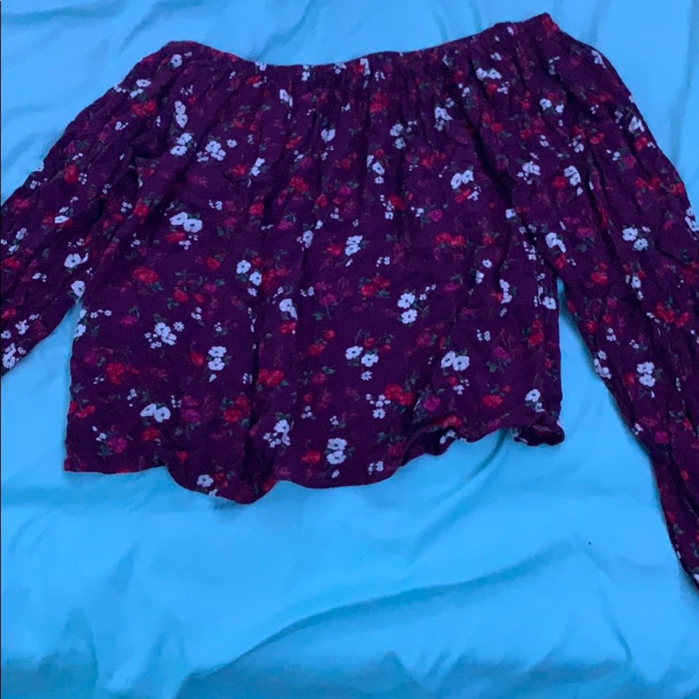 burgundy floral off the shoulder top